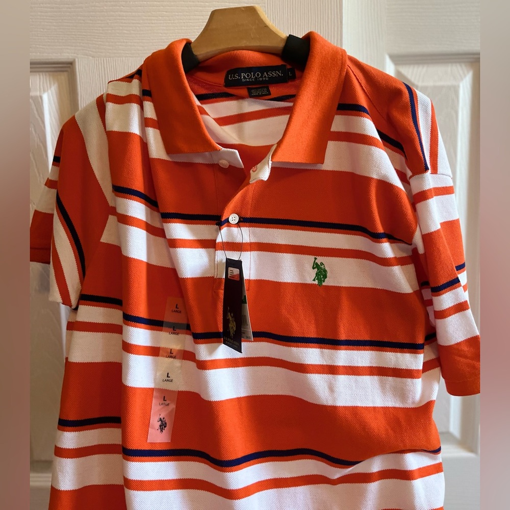 U.S. Polo Assn. Orange Striped Polo Shirt - Picture 3 of 4